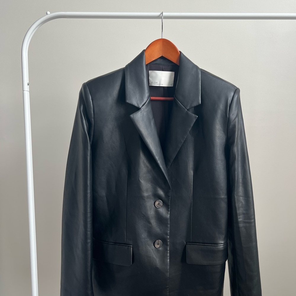 OAK + FORT Black Leather Blazer